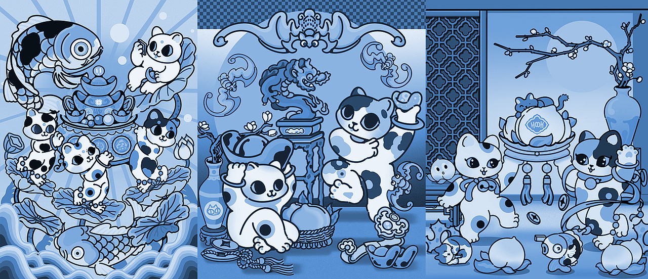 新传统年画——猫咪版（图ZMzYyMTU0Mzc2） - 新锐潮流插画 - 站酷设计师金钩原创素材 - 站酷ZCOOL