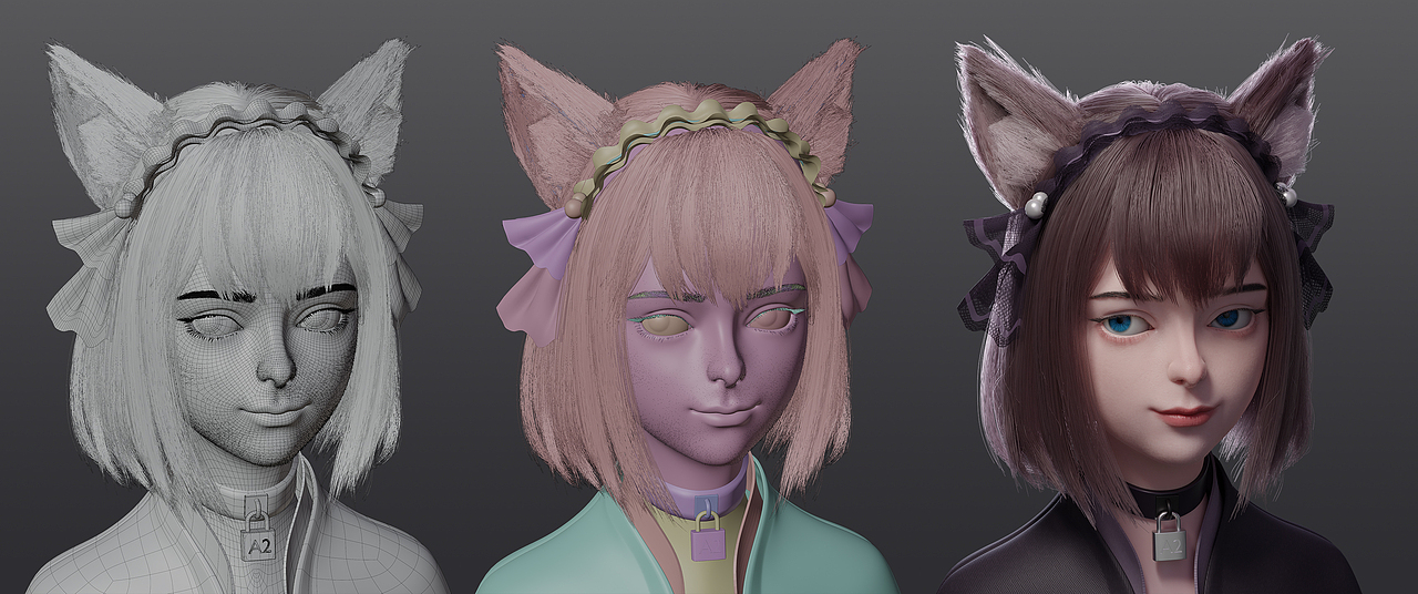 blender流程制作猫耳娘（图ZMzI4OTQ5OTY0） - 其他三维 - 站酷设计师低阶的河妖原创素材 - 站酷ZCOOL