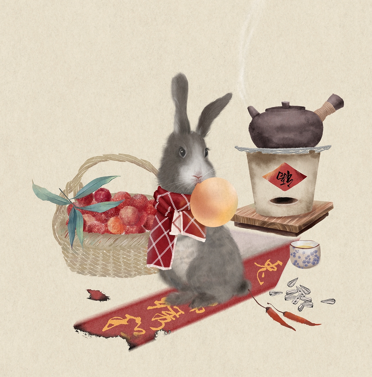 阳没兔起(扬眉吐气)2023年新年兔年国风插画