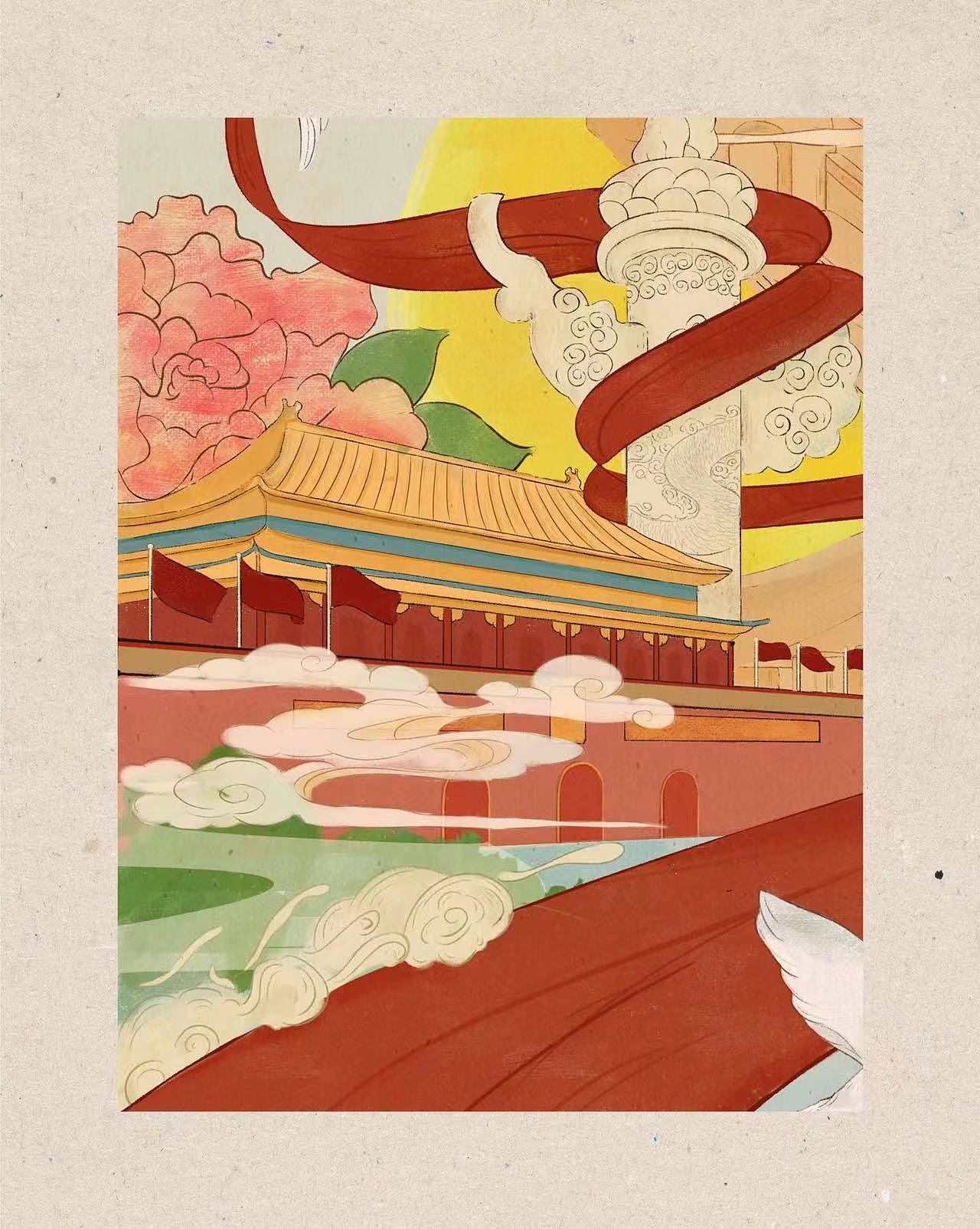 国庆节中国风手绘插画_阿晚awan-站酷zcool