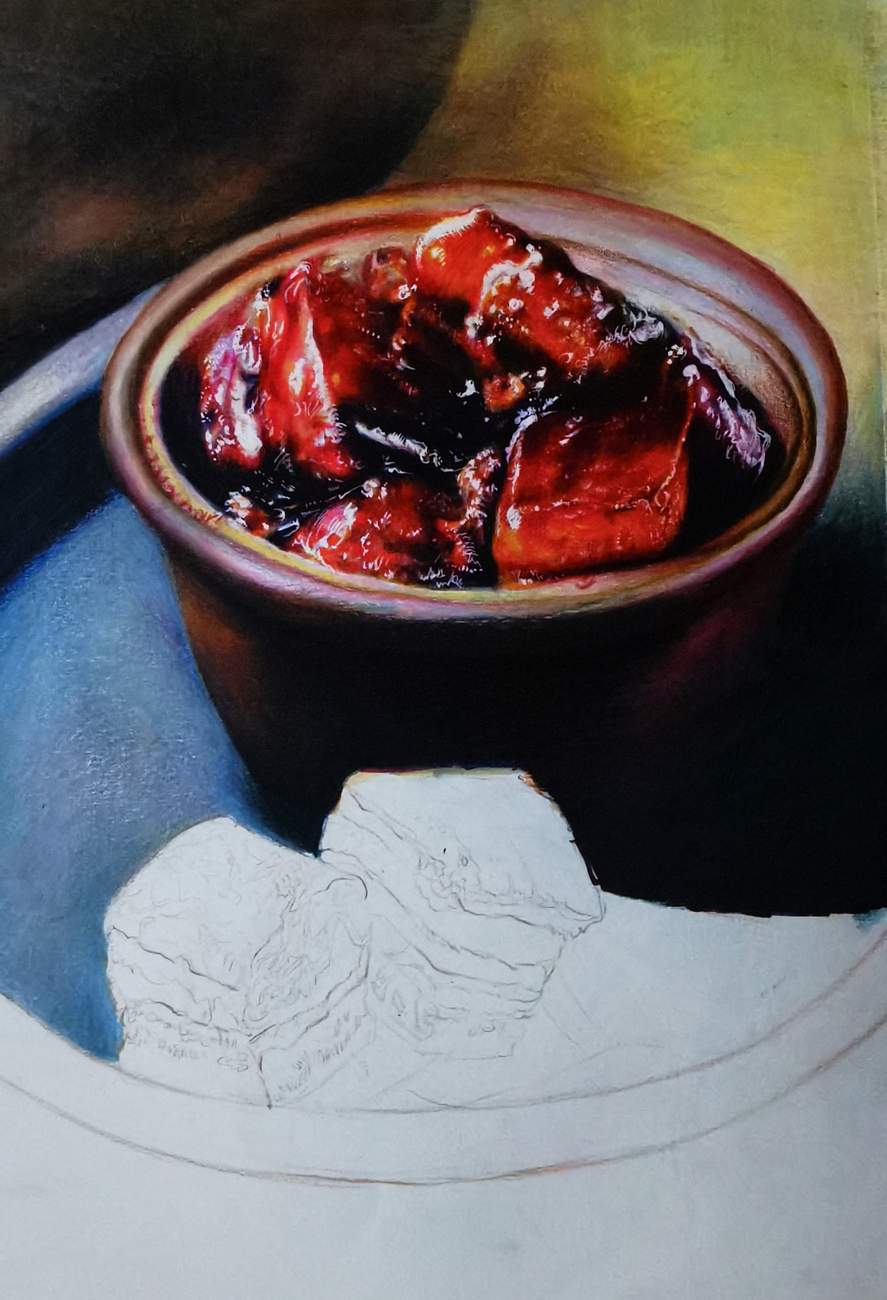 彩铅基础进阶|《红烧肉》的绘制过程