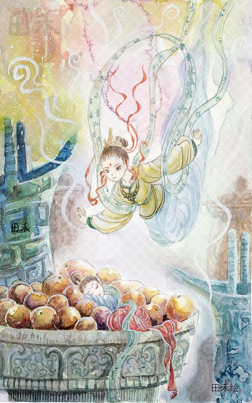 敦煌绘本水彩飞天拟人集（图ZMzAyNTYzMTY4） - 商业插画 - 站酷设计师田禾插画原创素材 - 站酷ZCOOL