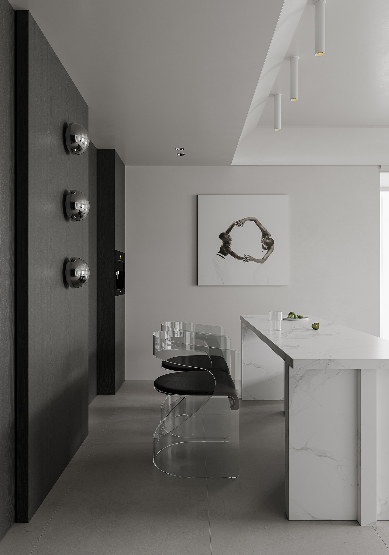 NONO空间研究室 黑白灰极简 客餐厅部分