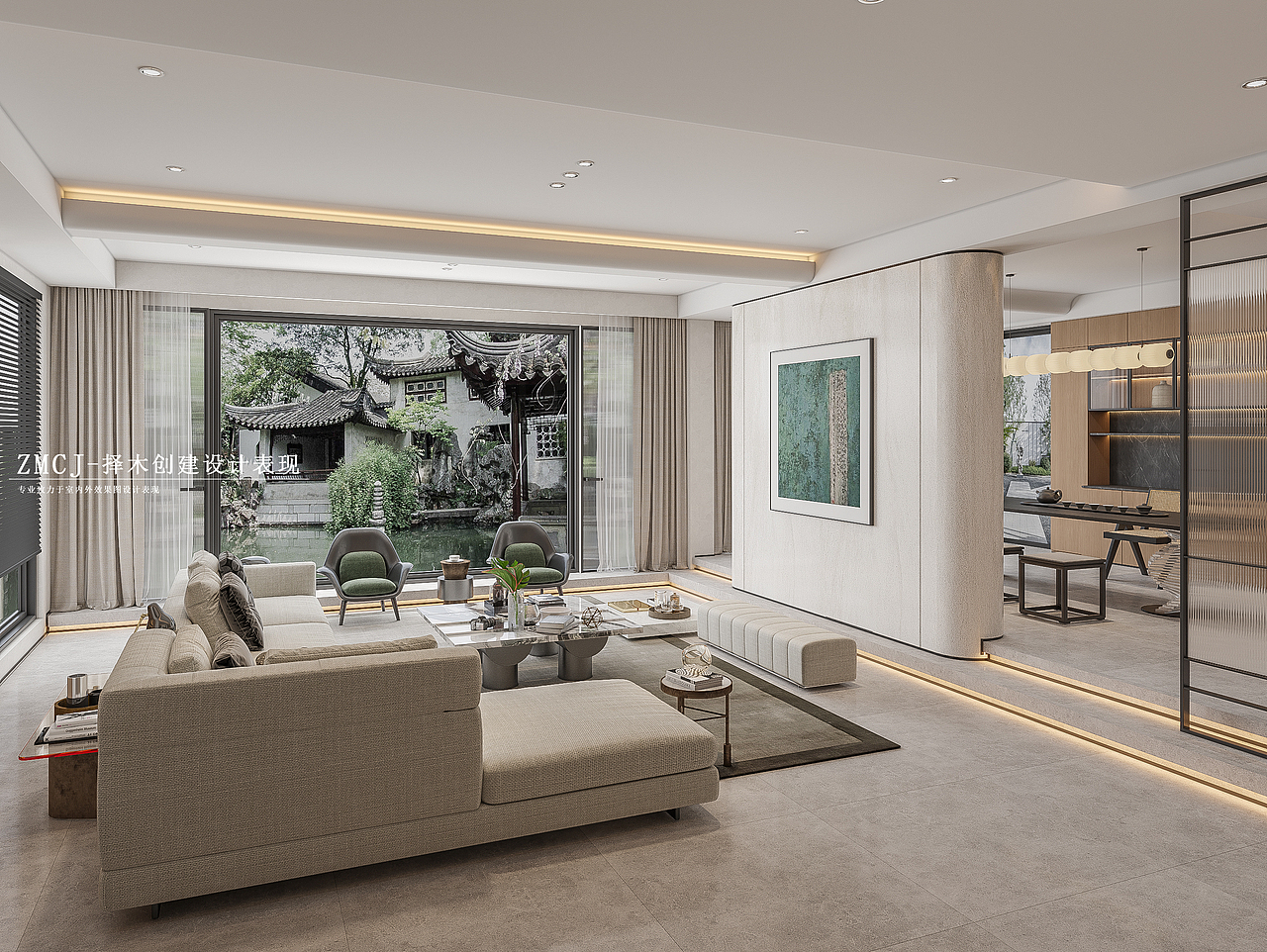 现代风格客厅茶室—择木创建柒柒效果图