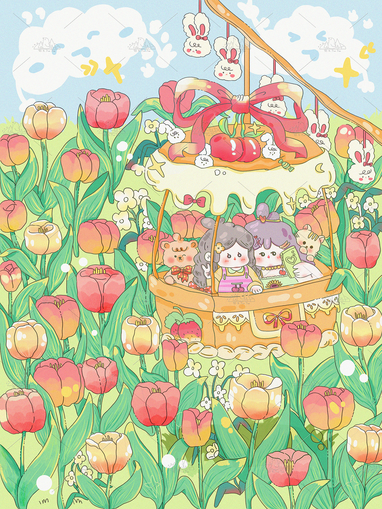 原創(chuàng)插畫-兔咪的發(fā)發(fā)世界(春日版)（圖ZMzY4NTk2MzI4） - 創(chuàng)作習作 - 站酷設計師野生鳥鳥原創(chuàng)素材 - 站酷ZCOOL