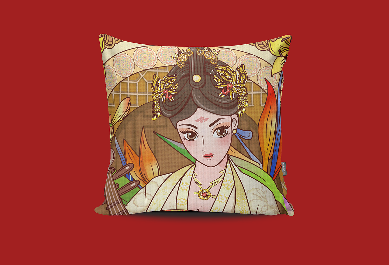 国风国潮穆夏×古代女子×鲜花仙气插画海报包装设计