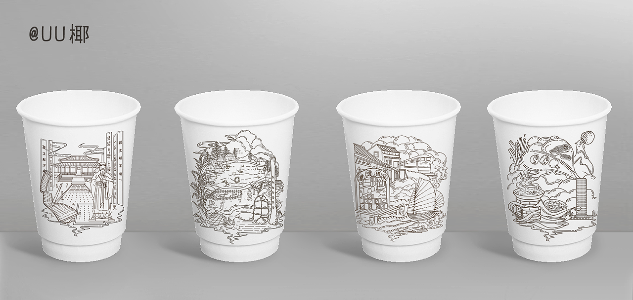 商用包装插画丨城市文创纸杯丨版画风格