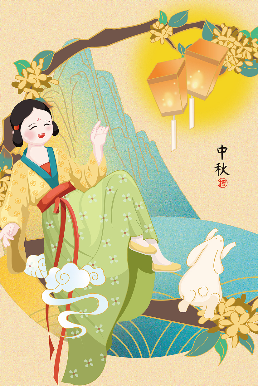 中秋—传统节日国风小插画练习日常