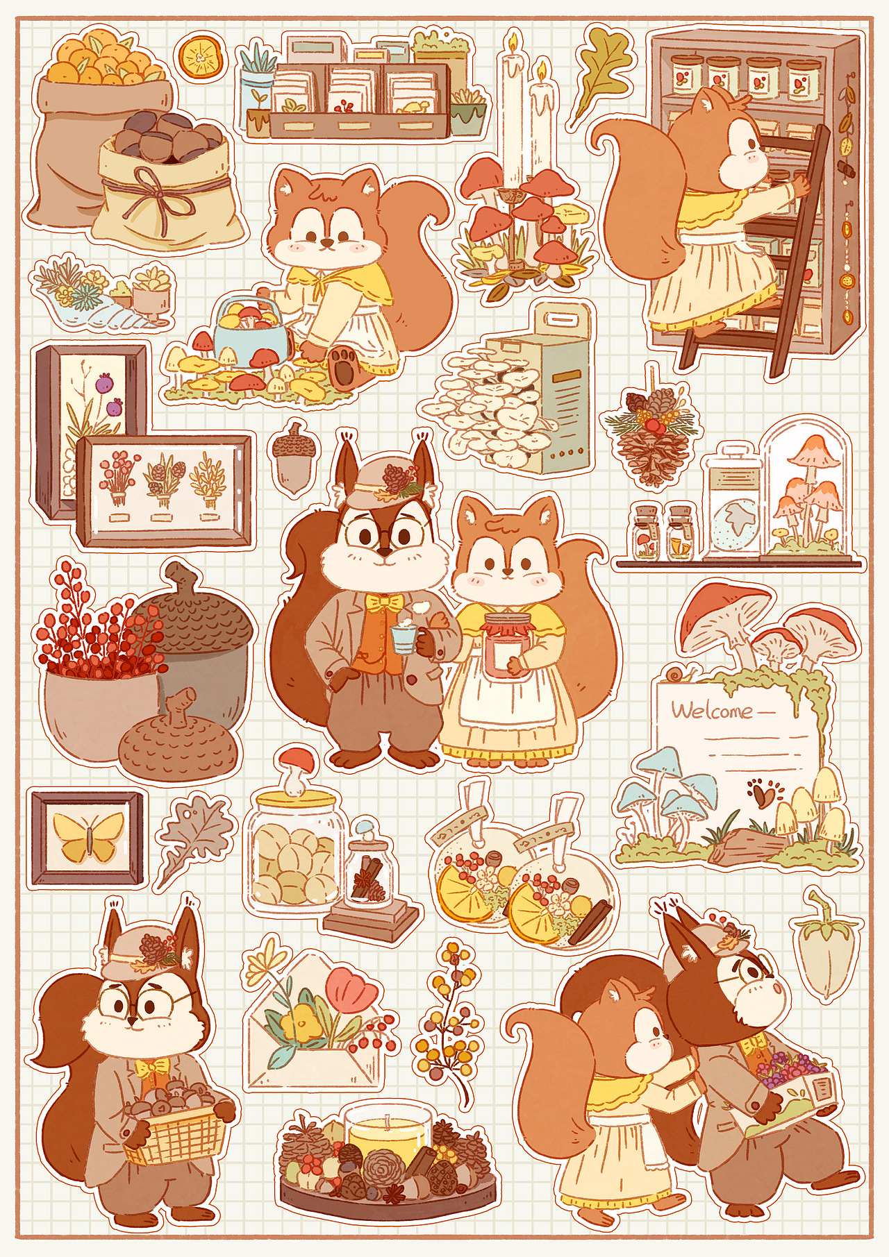 松鼠杂货铺（图ZMzU5NTU4MzI4） - 商业插画 - 站酷设计师冬雀_原创素材 - 站酷ZCOOL