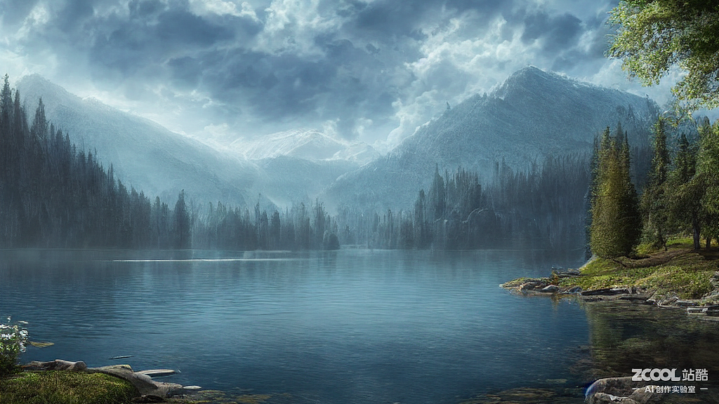 中国山水、湖泊、宁静山水、天光概念图创作（图ZMzE4NTg1Mjg4） - AI作品 - 站酷设计师jdyy8原创素材 - 站酷ZCOOL