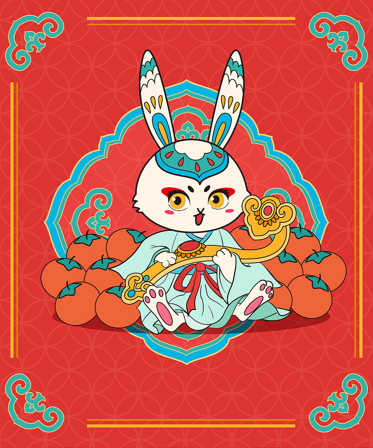 兔年贺图-《柿柿如意》（图ZMzI3ODA0NTA4） - 新锐潮流插画 - 站酷设计师Rechryya原创素材 - 站酷ZCOOL