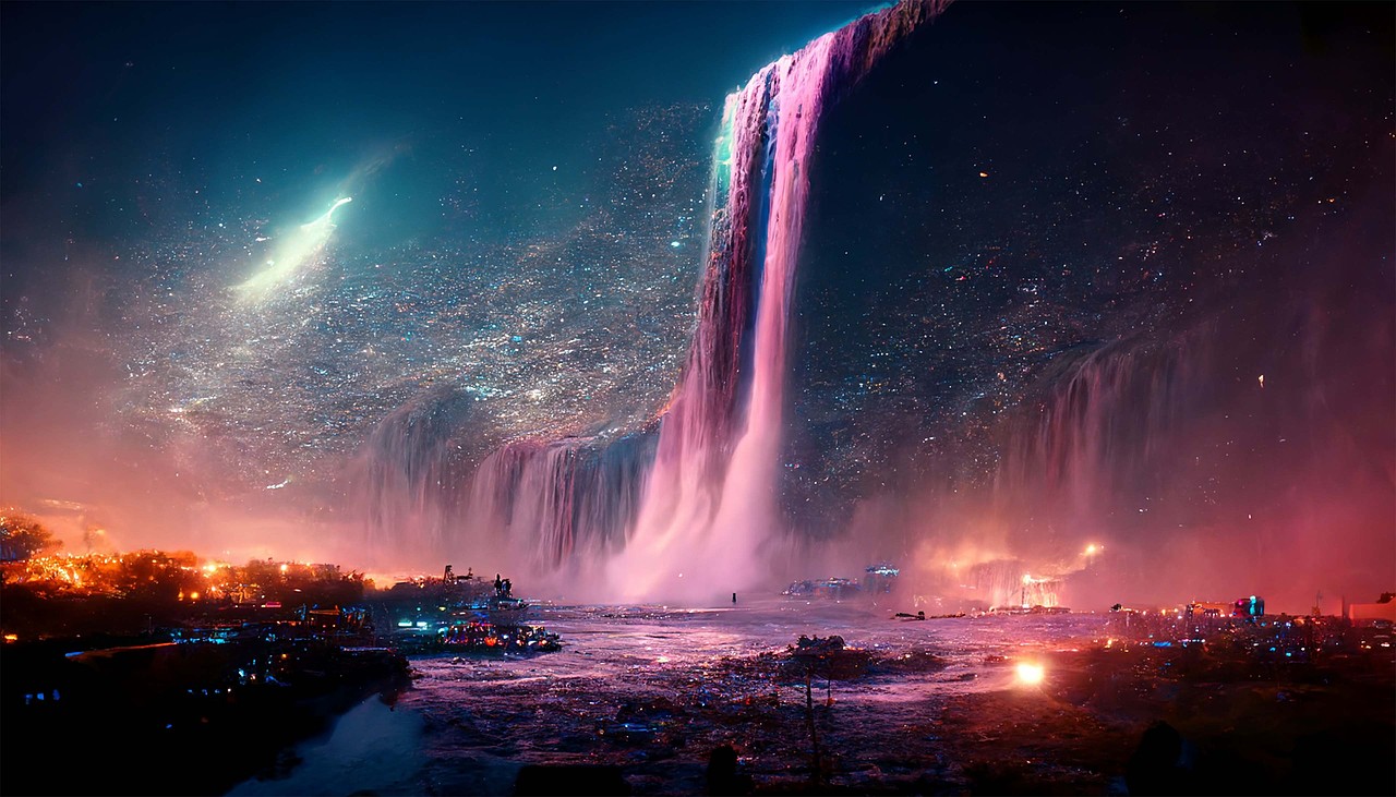 星空瀑布海水月