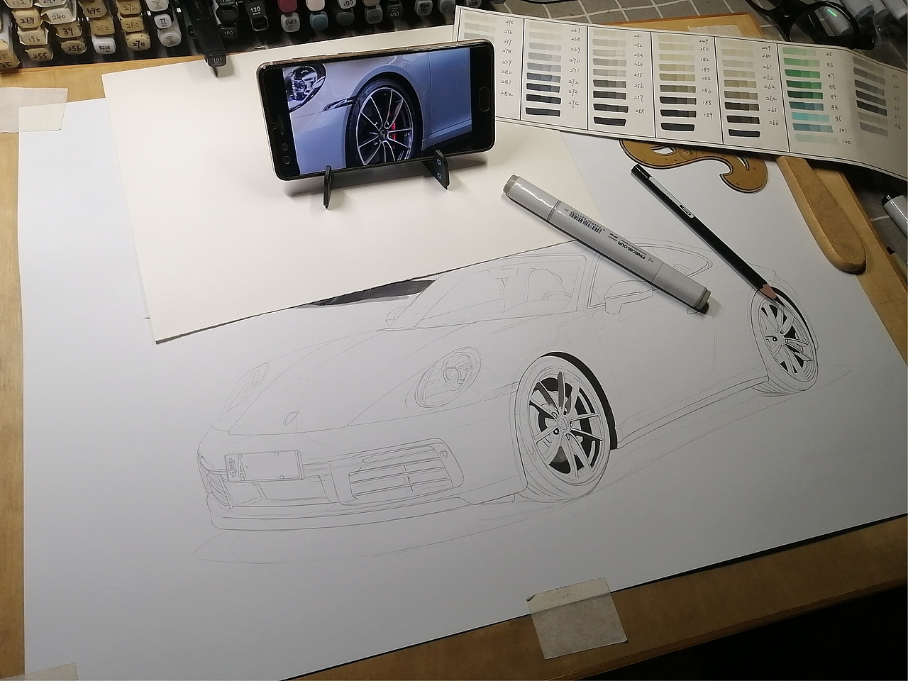 马克笔汽车手绘 保时捷911 Carrera