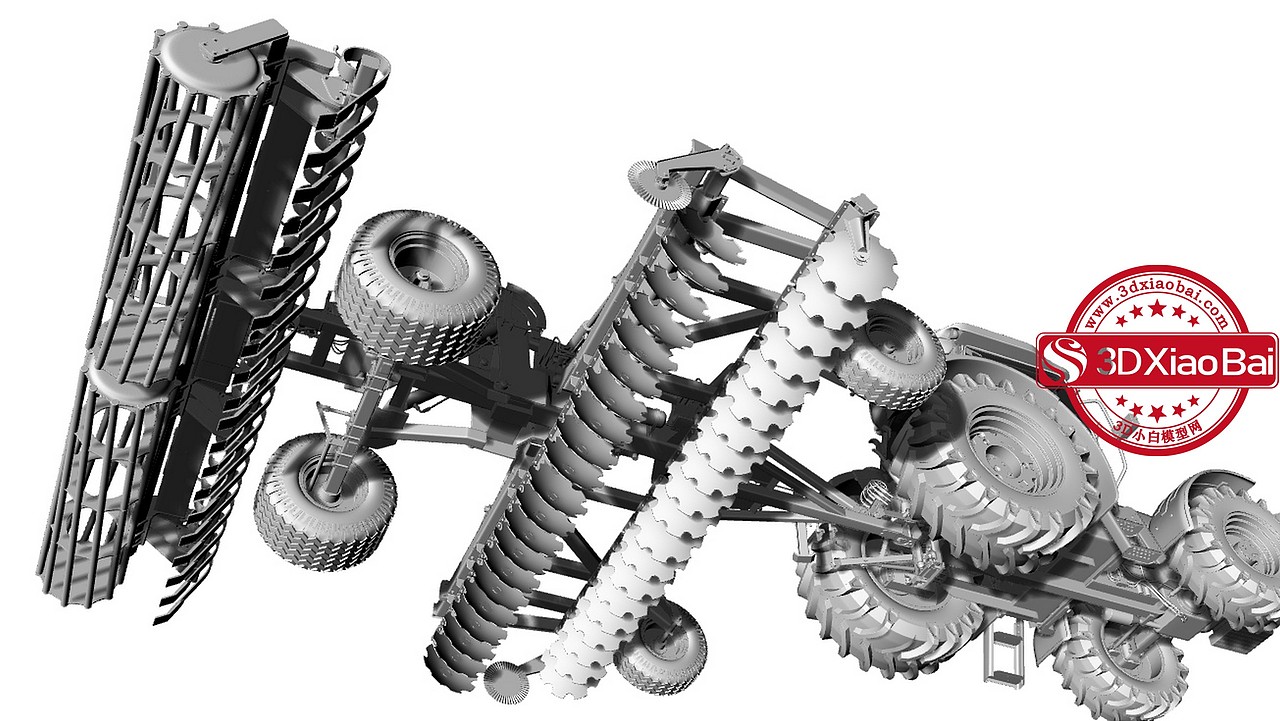 带播种机圆耙耕田犁地拖拉机模型