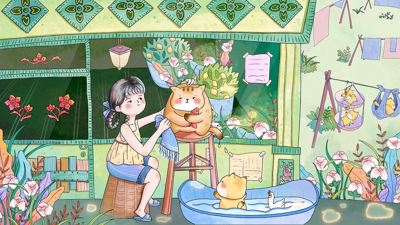 洗猫猫喽（图ZMzQxNjIxNTA0） - 绘本 - 站酷设计师一颗嘉应子原创素材 - 站酷ZCOOL