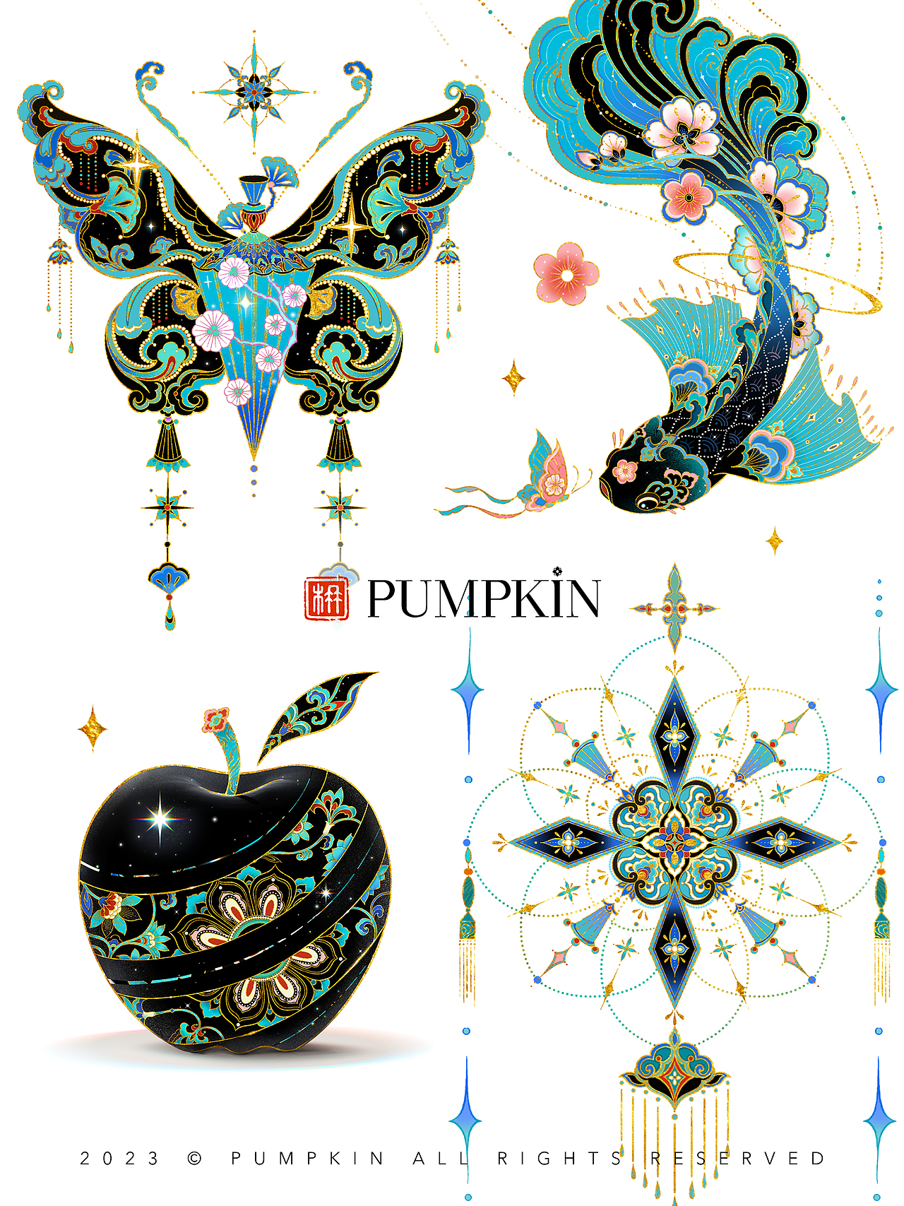 2023·敦煌｜四季复古插画系列合集（图ZMzU5MTU2NjA4） - 艺术插画 - 站酷设计师方楠Pumpkin原创素材 - 站酷ZCOOL