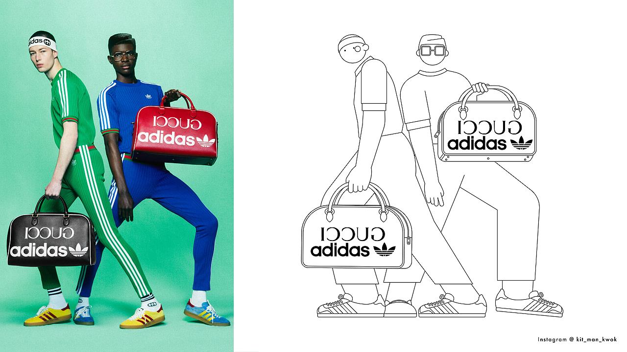 Gucci x adidas图片转插画🎨(扁平風人物)（图ZMzUxNTk0NDYw） - 新锐潮流插画 - 站酷设计师凱麗郭原创素材 - 站酷ZCOOL