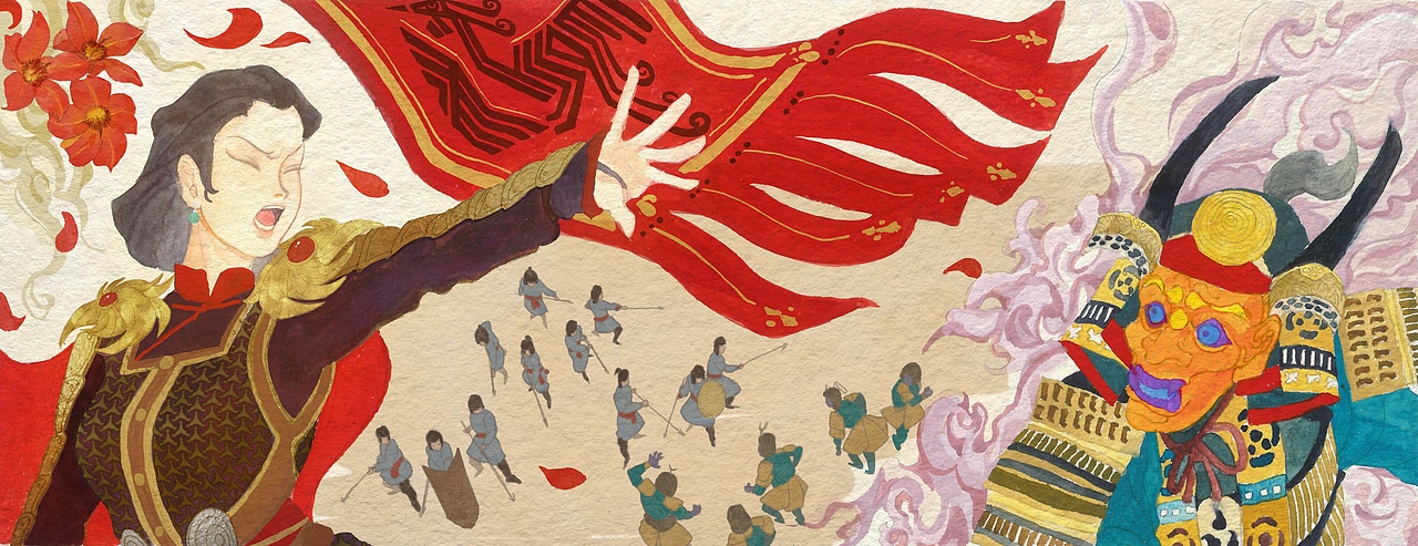 瓦式夫人与士兵利用独特的列兵阵法,将倭寇击溃