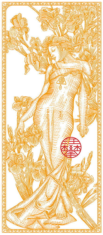 玫瑰花,百合花,黛尾花女神版画|美妆插画设计