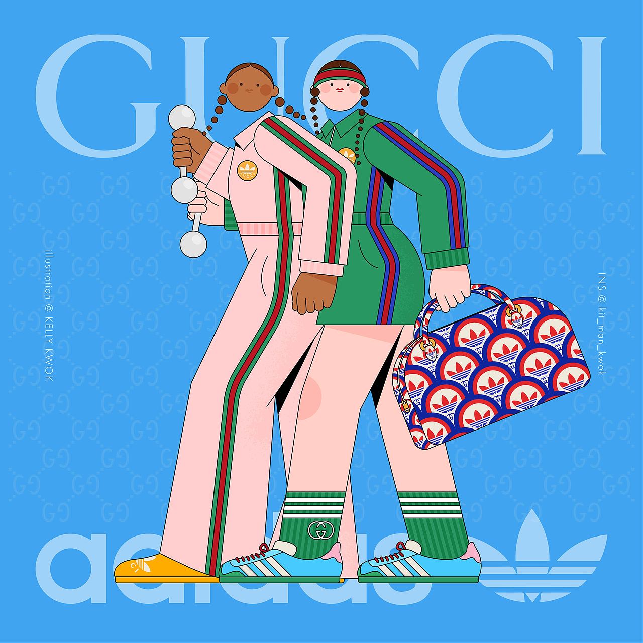 Gucci x adidas图片转插画🎨(扁平風人物)（图ZMzUxNTk0NzQ0） - 新锐潮流插画 - 站酷设计师凱麗郭原创素材 - 站酷ZCOOL