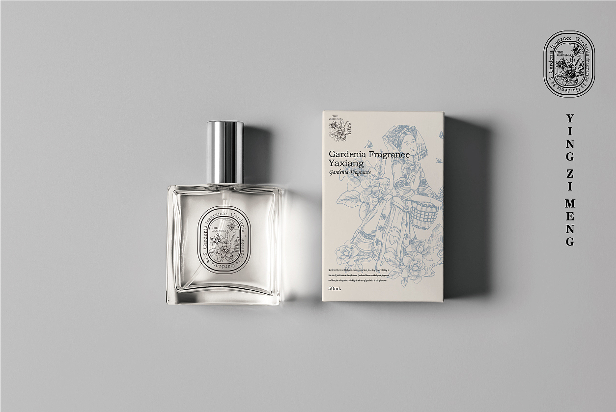 民族少女与栀子花香水包装/版画风/包装设计