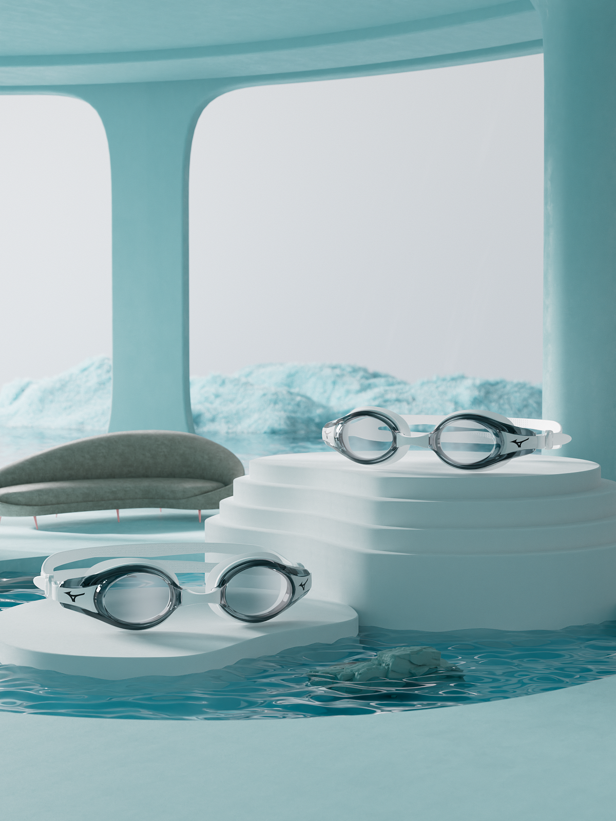 冰墨白泳镜