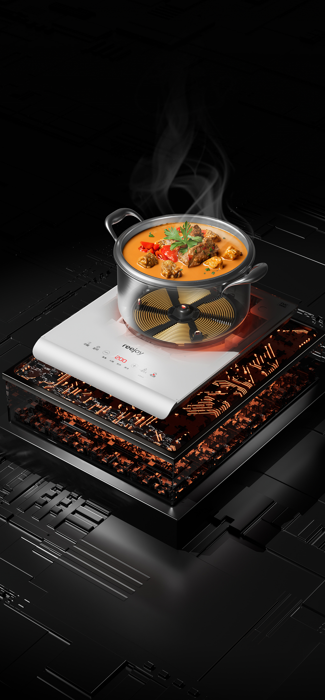 电磁炉渲染合集,小家电,火锅,煎炒,雪平锅