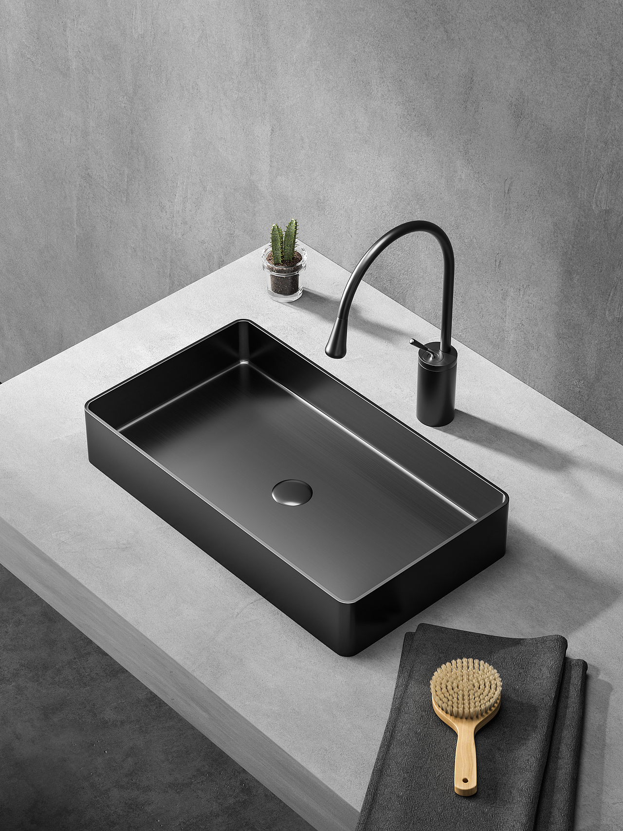 304不锈钢方形台上盆 -渲染