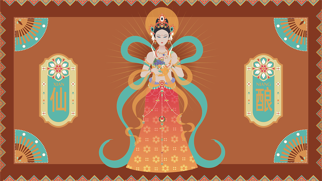 敦煌红酒品牌包装插画（图ZMzQ3MTEwNzMy） - 包装 - 站酷设计师寅孟月原创素材 - 站酷ZCOOL