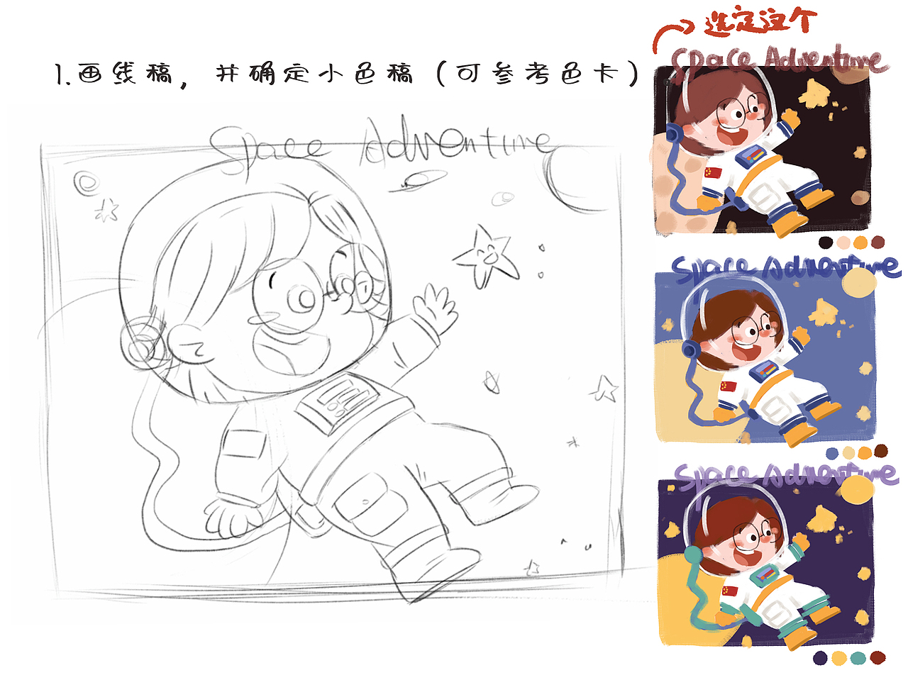板绘教程-宇航员女孩（图ZMzAxMzA4ODE2） - 儿童插画 - 站酷设计师兔子牙秋秋原创素材 - 站酷ZCOOL