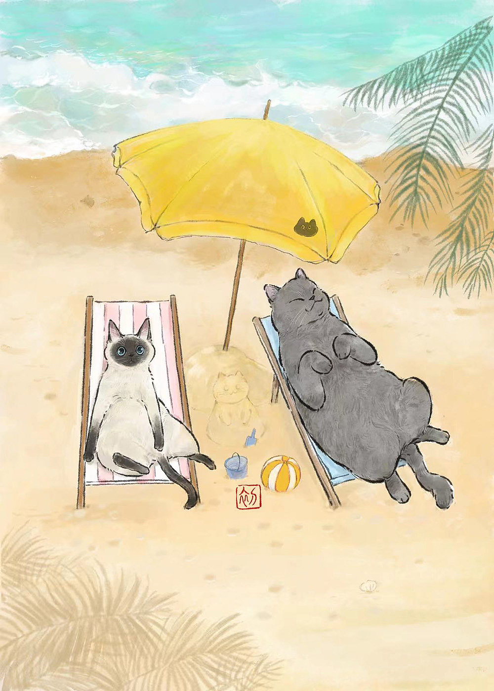 在海边（图ZMzQyMzUxMDIw） - 艺术插画 - 站酷设计师一碗鲜肉小馄饨原创素材 - 站酷ZCOOL