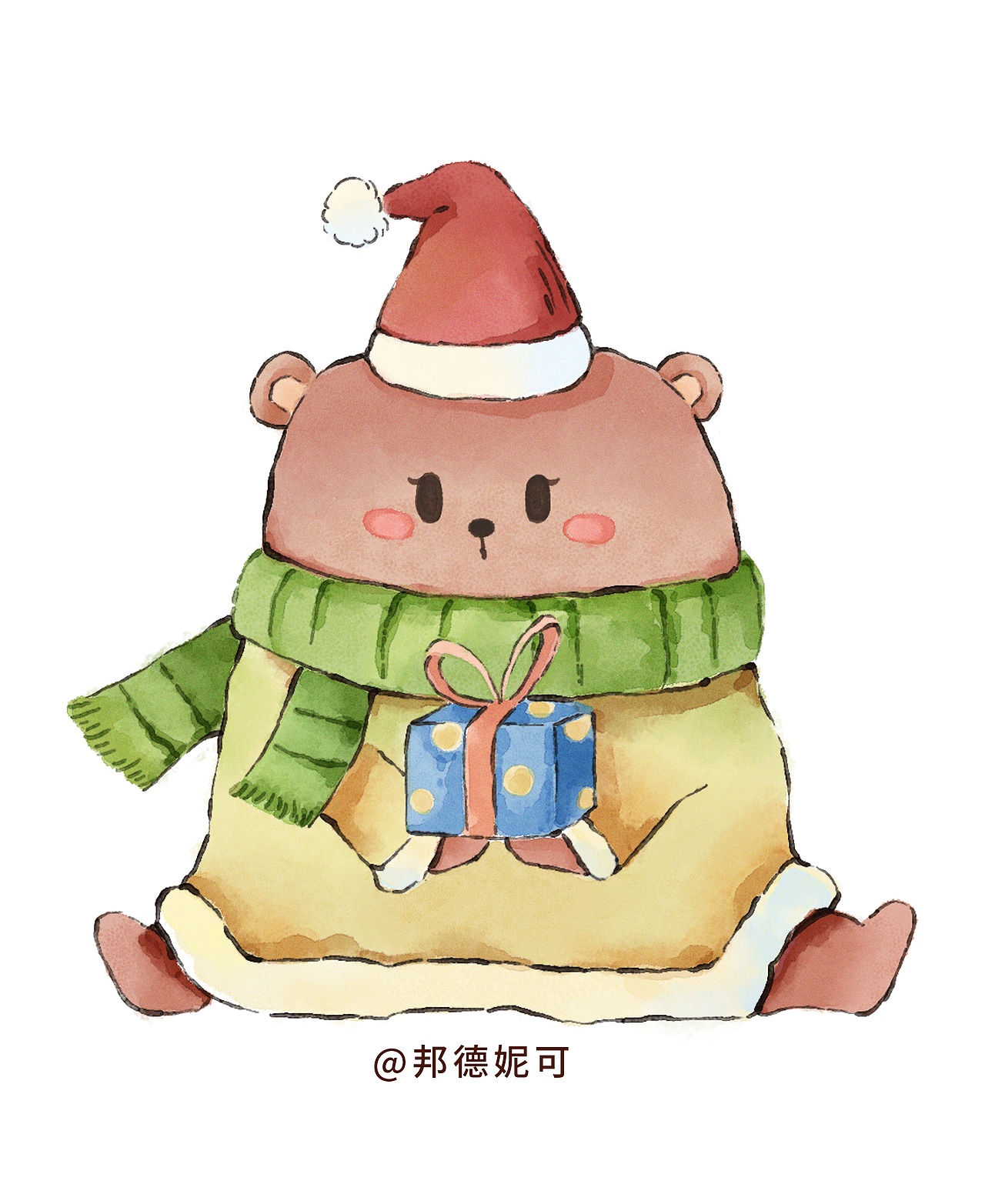 水彩动物系列--圣诞小熊（图ZMzI2MTIzODQ4） - 儿童插画 - 站酷设计师邦德妮可原创素材 - 站酷ZCOOL