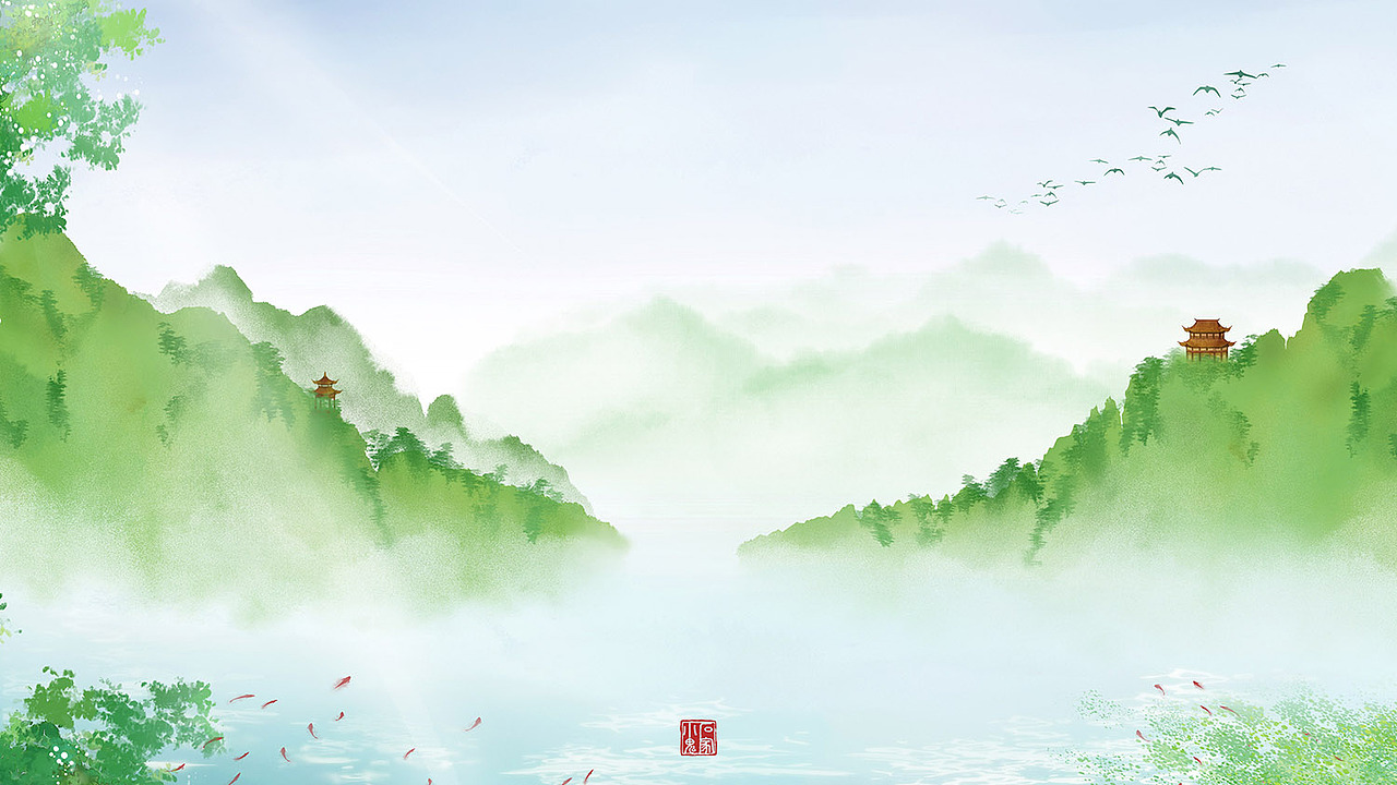 【中国风插画】春天山水画