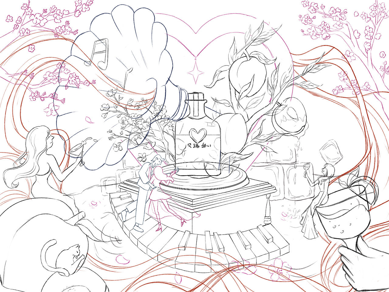 果酒包装插画《邂逅》（图ZMzUzNjAzMzcy） - 商业插画 - 站酷设计师叮喵原创素材 - 站酷ZCOOL