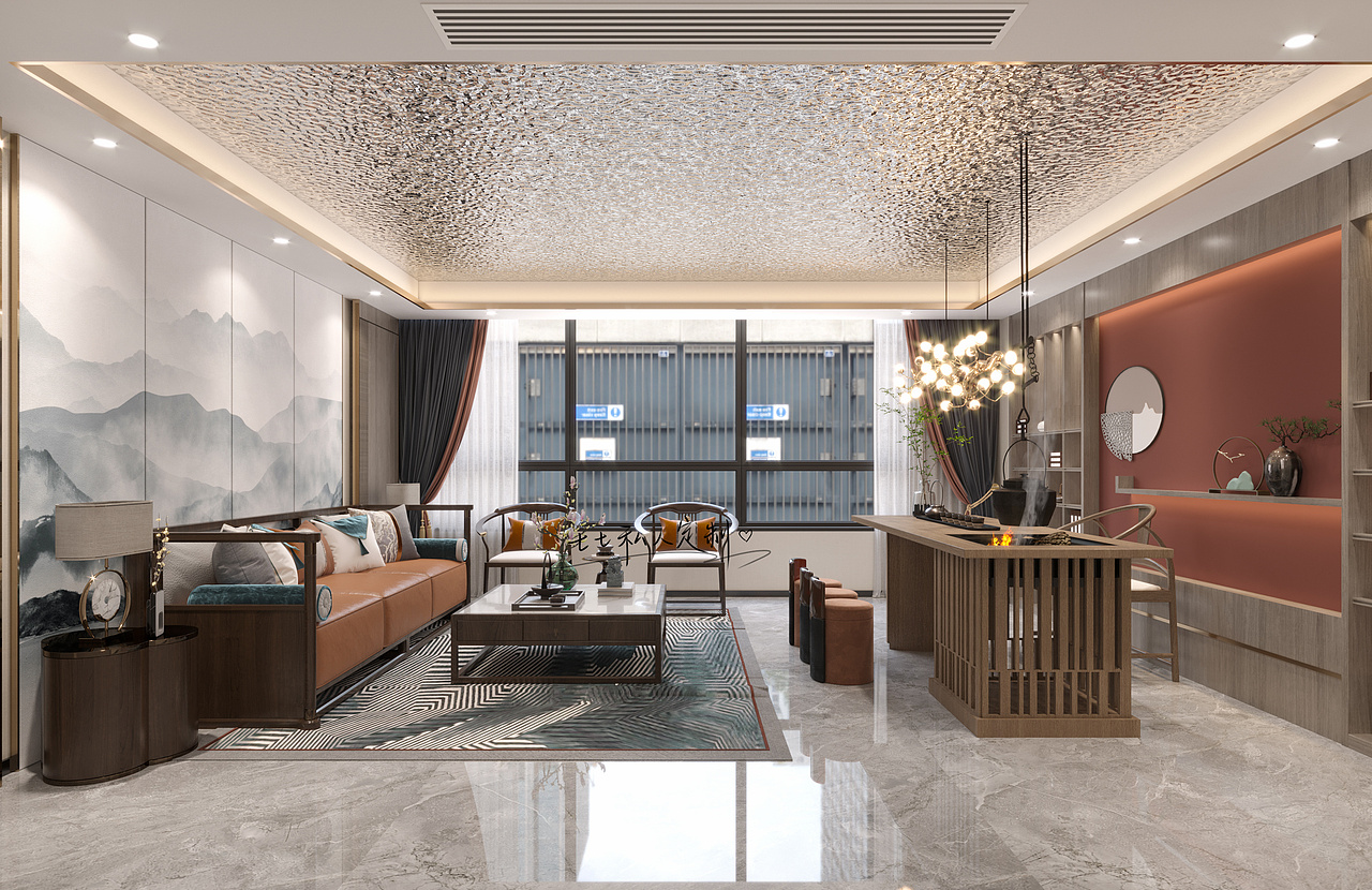 新中式办公室设计,打造办公、接待、休息一体化空间