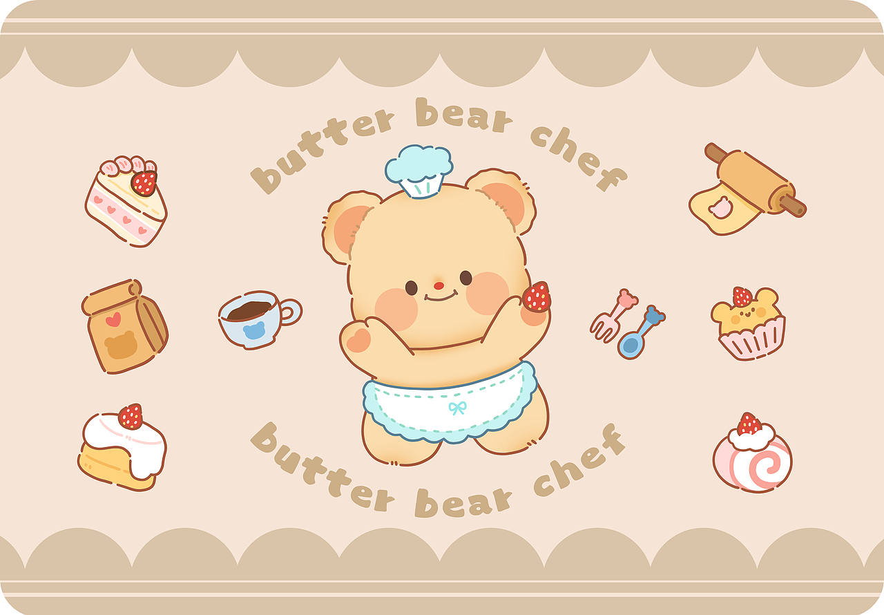 【插画设计】黄油小熊衍生插画图案(地毯/杯垫)