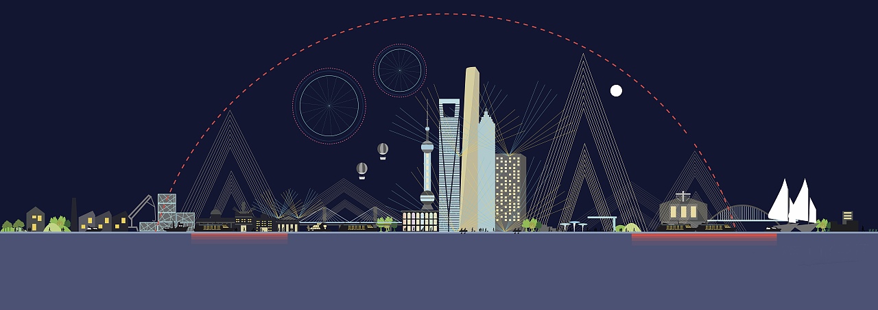 城市风景建筑上海意向雨天二寶erbao夏日二寶erbaoc君精选-吉祥物设计