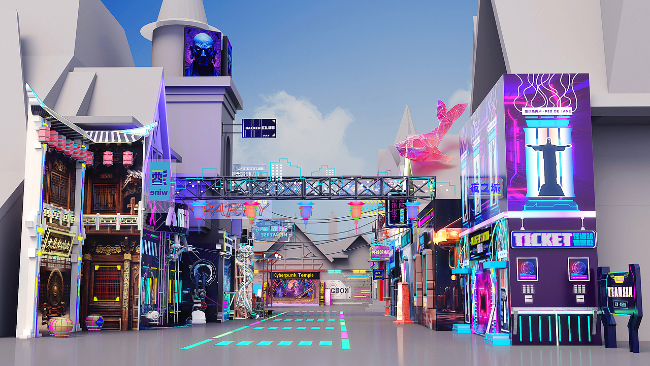 欢乐谷 万圣节 线下街区 网红街 街区装饰 赛博街区