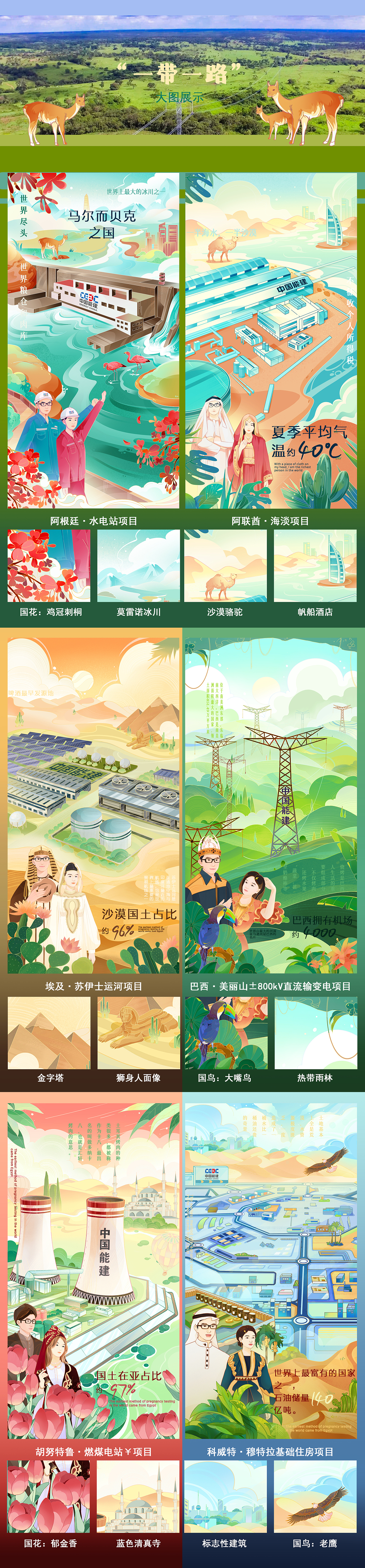 一带一路x吃到林|中国能源建设 10个国家系列插画