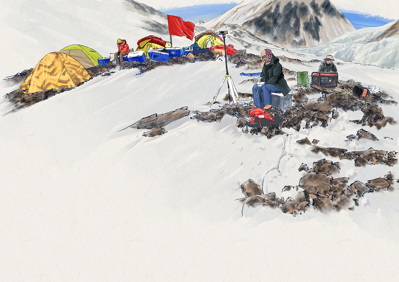 珠穆朗玛峰科考 插画 中国风