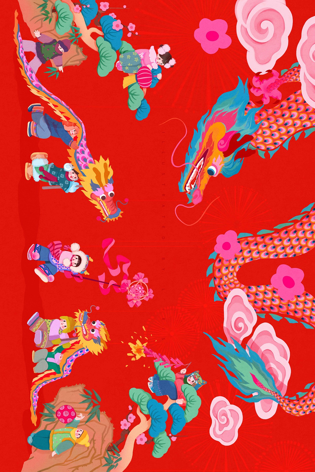 新春国风插画 |《欢喜龙腾过大年》（图ZMzYwMDcyMDky） - 商业插画 - 站酷设计师石榴LIRIS原创素材 - 站酷ZCOOL