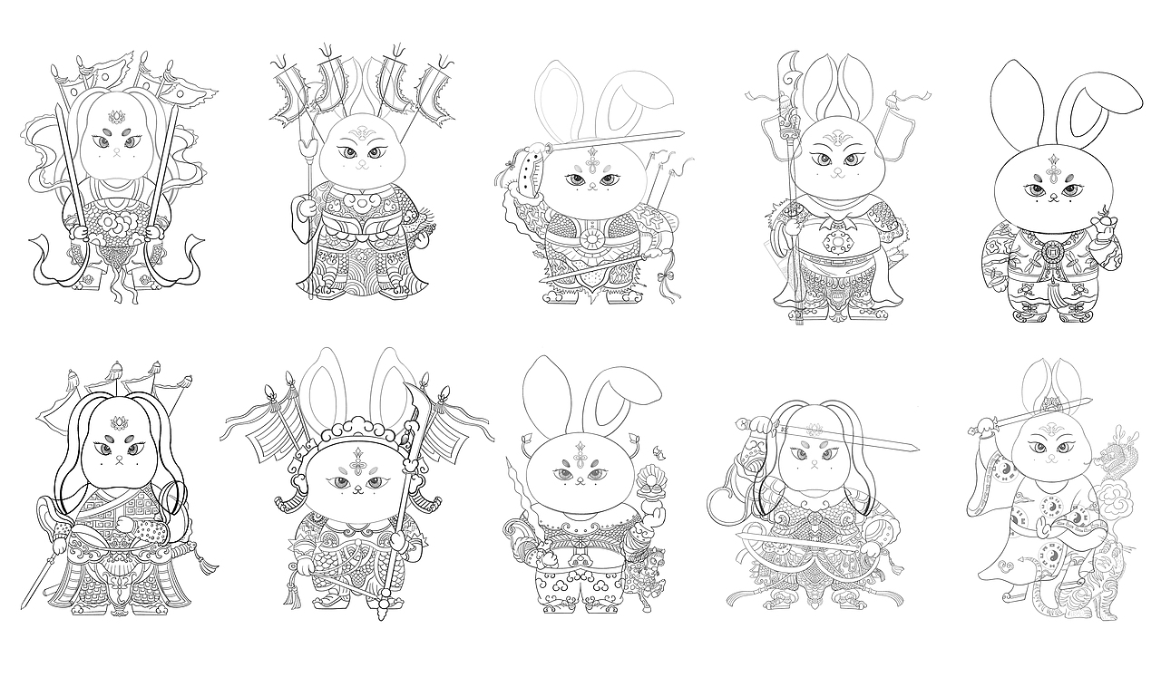 敦煌星际兔+兔年门神（图ZMjk3ODI0MDQ4） - 新锐潮流插画 - 站酷设计师爱谷穗的猫原创素材 - 站酷ZCOOL