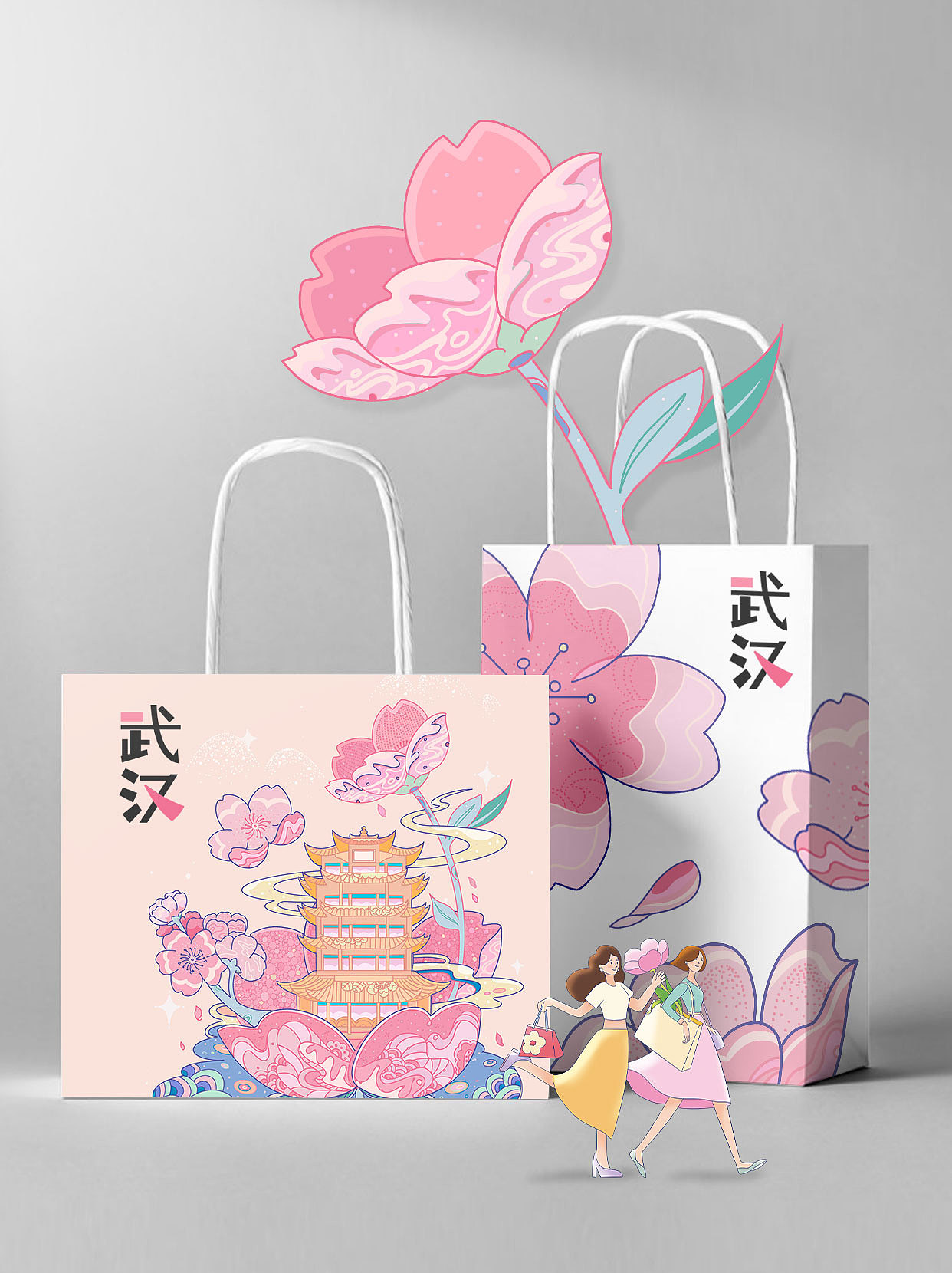 武汉樱花下的黄鹤楼