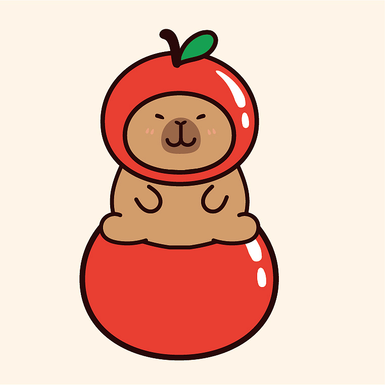 卡皮巴拉水豚萌萌IP卡通形象插画水果系列