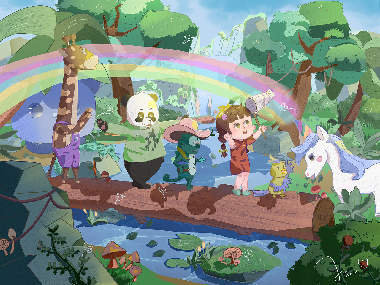 治愈系儿插q版森林场景小动物探险记