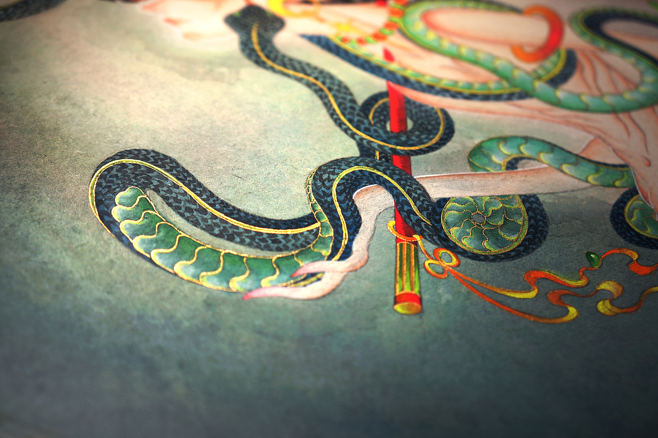 《五尾赤炎狐.竜虎伞道.破势魃.金蚩》白中南颜彩-人川