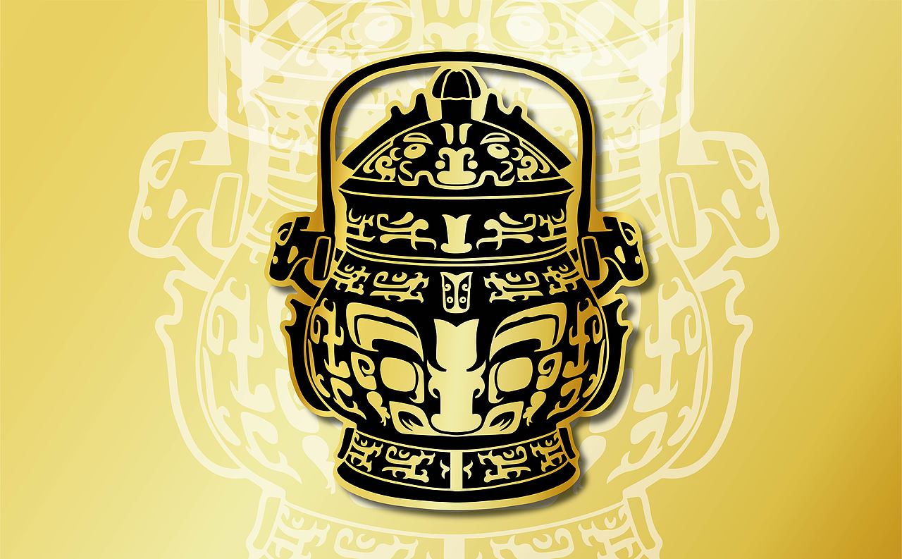 西安博物院文物纹样设计 黑金系列冰箱贴