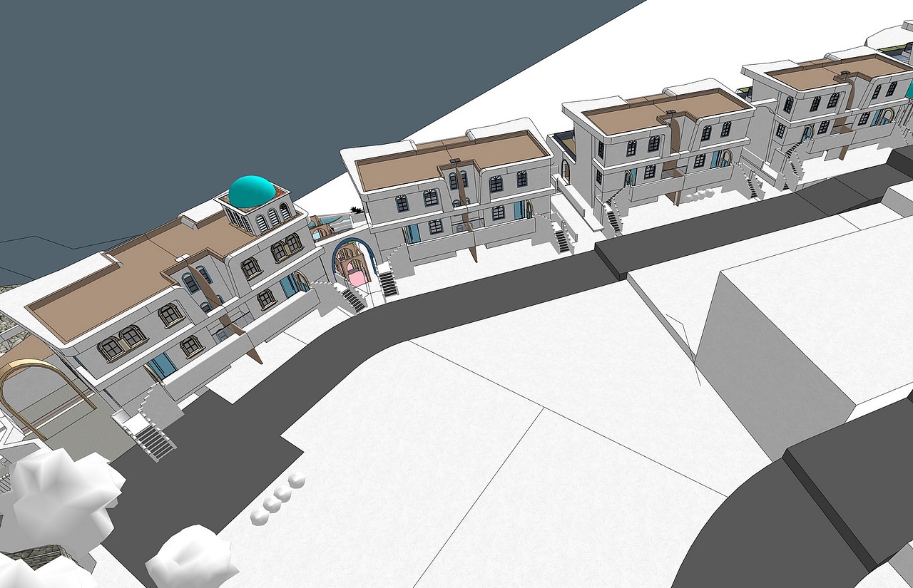 希腊圣托里尼度假别墅SU模型下载