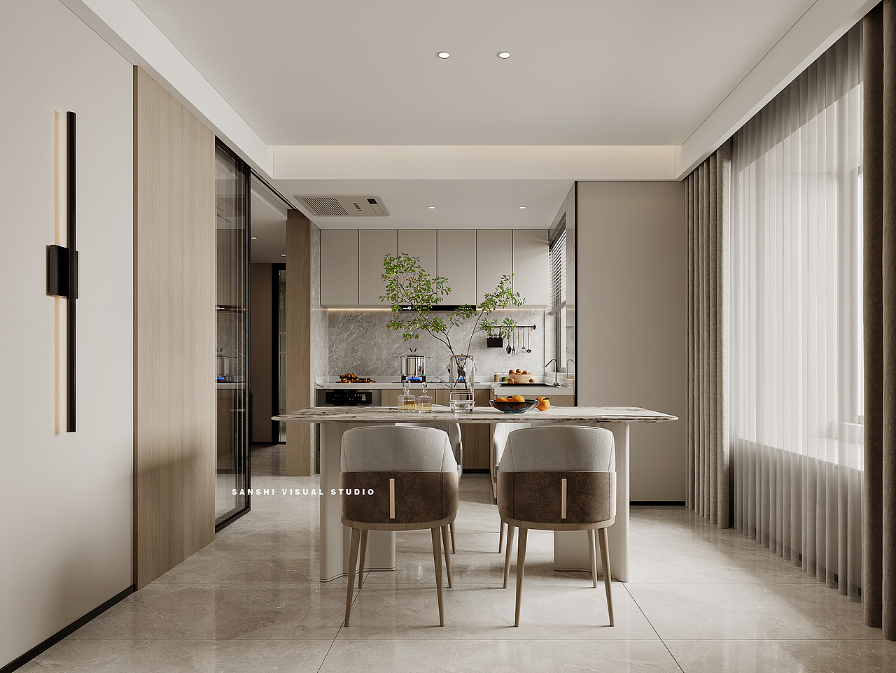 现代风格客餐厅、卧室