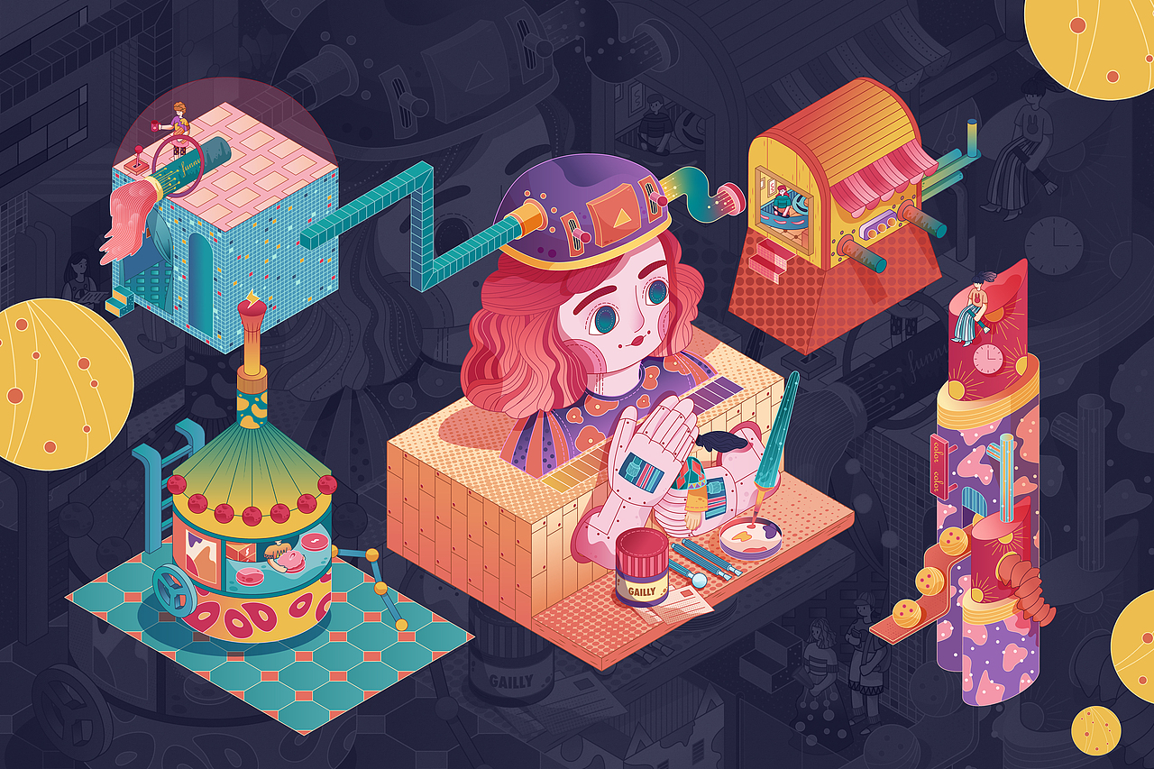 2.5D线性插画丨美妆游乐园（图ZMzIxMTc2NjUy） - 商业插画 - 站酷设计师果酱袋子原创素材 - 站酷ZCOOL